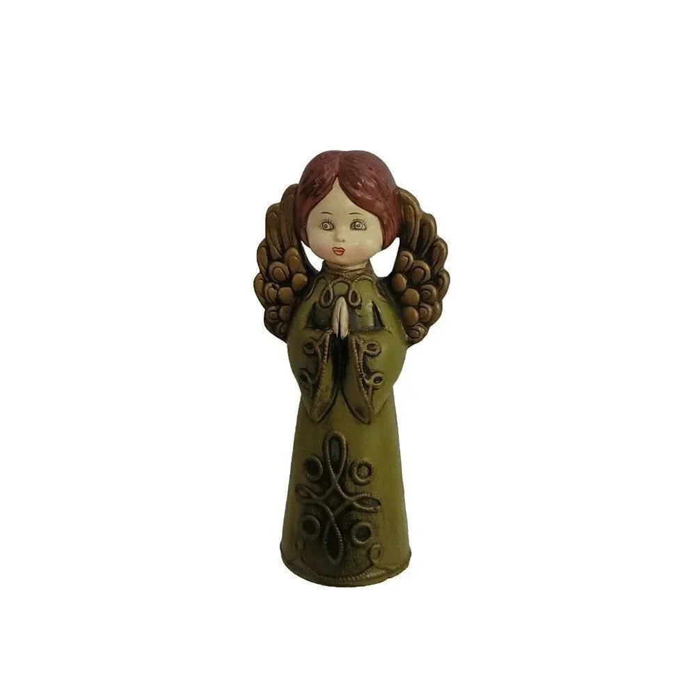 Green  StatueVintage Japan Figurine 11” Praying Angel Big Eyes